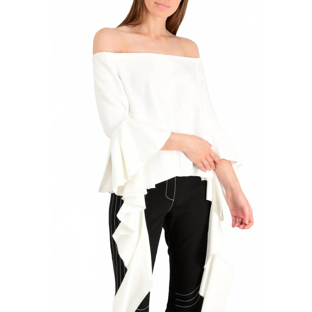 NEW ELLERY delores off the shoulder bell sleeve top in white